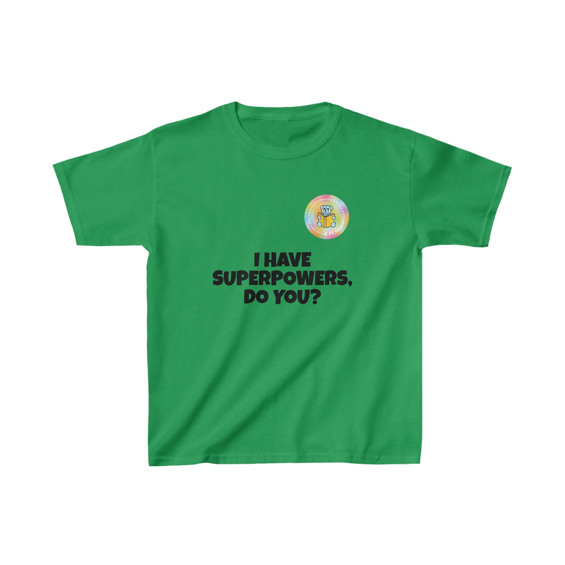 Kids I have superpowers, do you (plain text) t-shirt - M, Irish Green image
