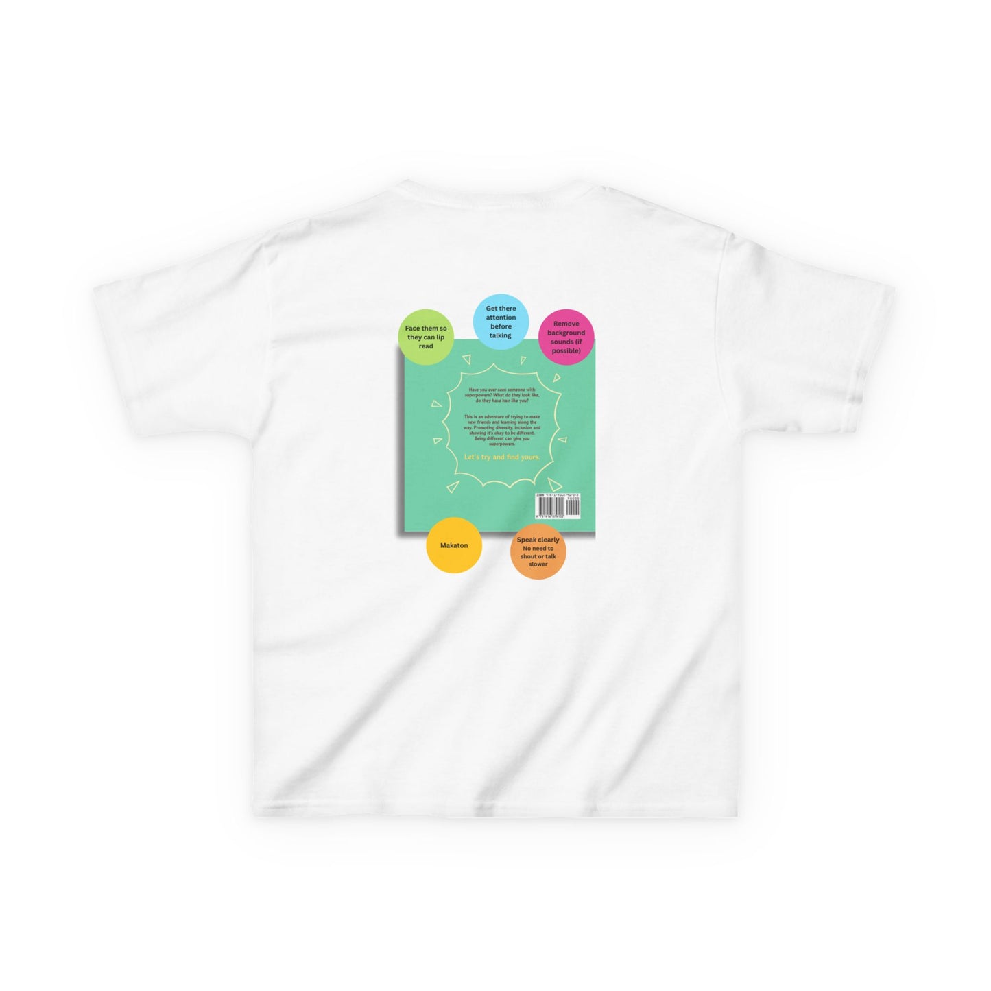 Kids t-shirt - Can you find the superpowers book alongside how to communicate with me