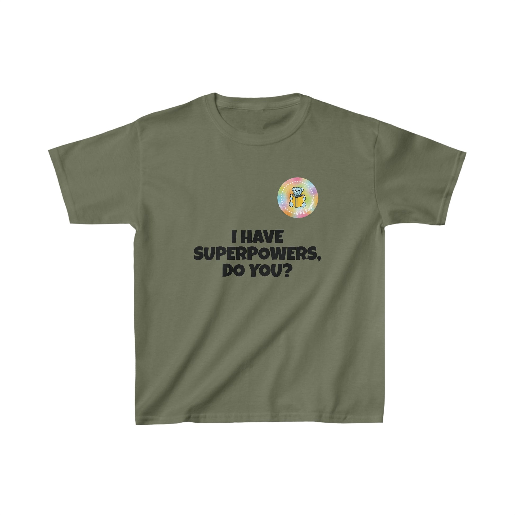 Kids I have superpowers, do you (plain text) t-shirt - M, Military Green image