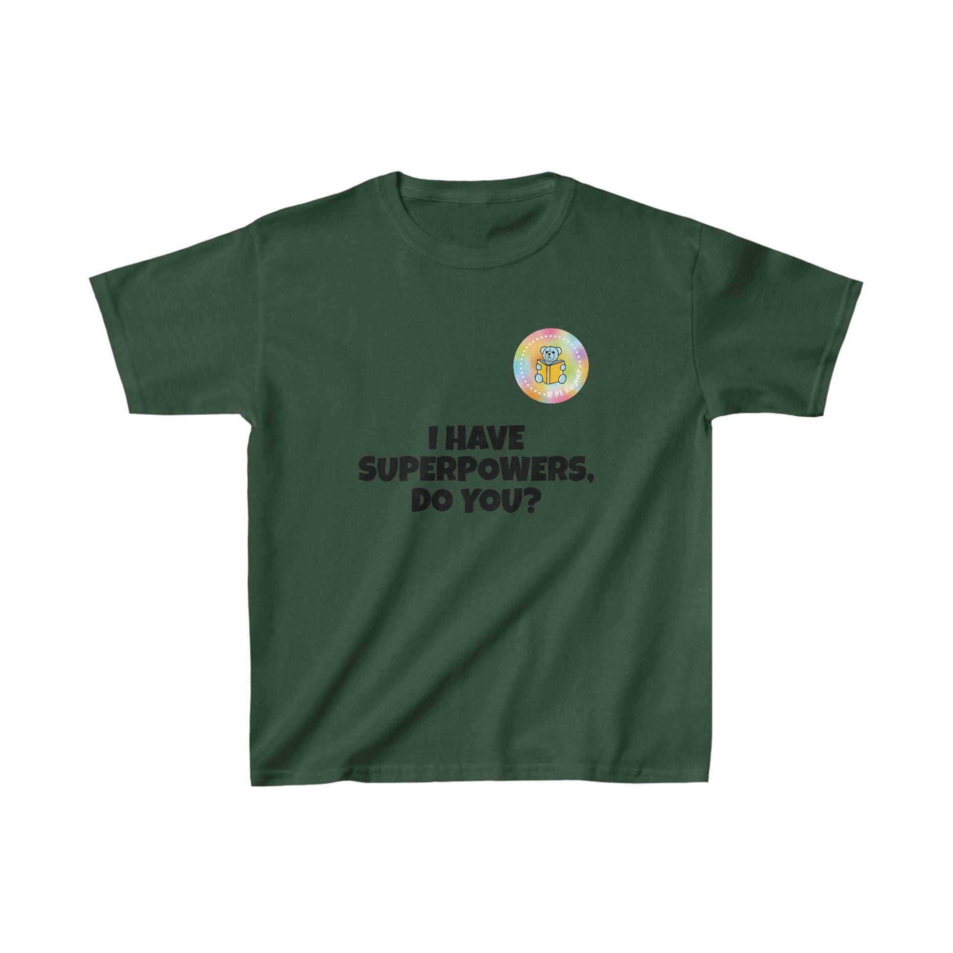 Kids I have superpowers, do you (plain text) t-shirt - L, Forest Green image