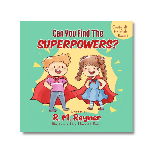 Cover of Can You Find the SUPERPOWERS? shown for the optional Emily & Friends book outreach contribution